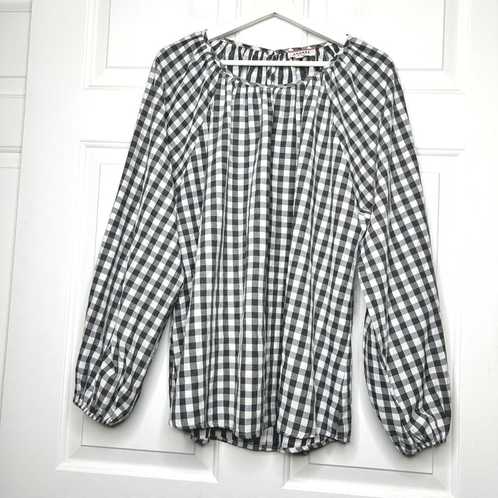Andree by Unit Gingham Blouse Long Sleeve Checkered Top Casual‎ Size 1X